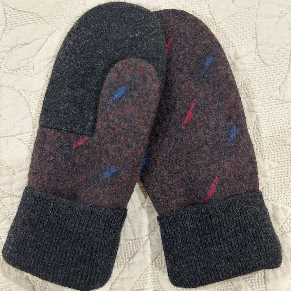 Felted Wool Mittens Handcrafted from Harbour Club Repurposed Sweater.